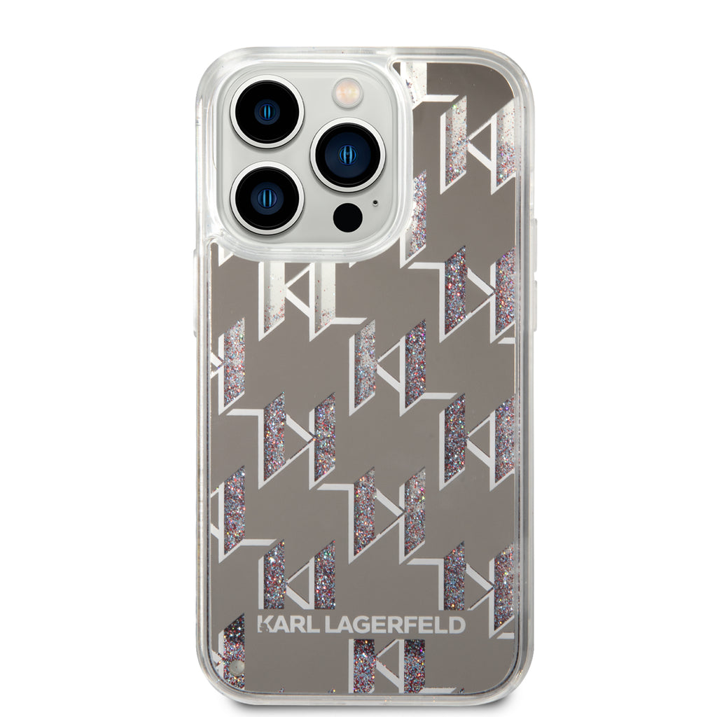 Karl Lagerfeld - Hardcase Liquid Glitter (KLHCP14LLMNMS) - iPhone 14 Pro - Silver Monogram