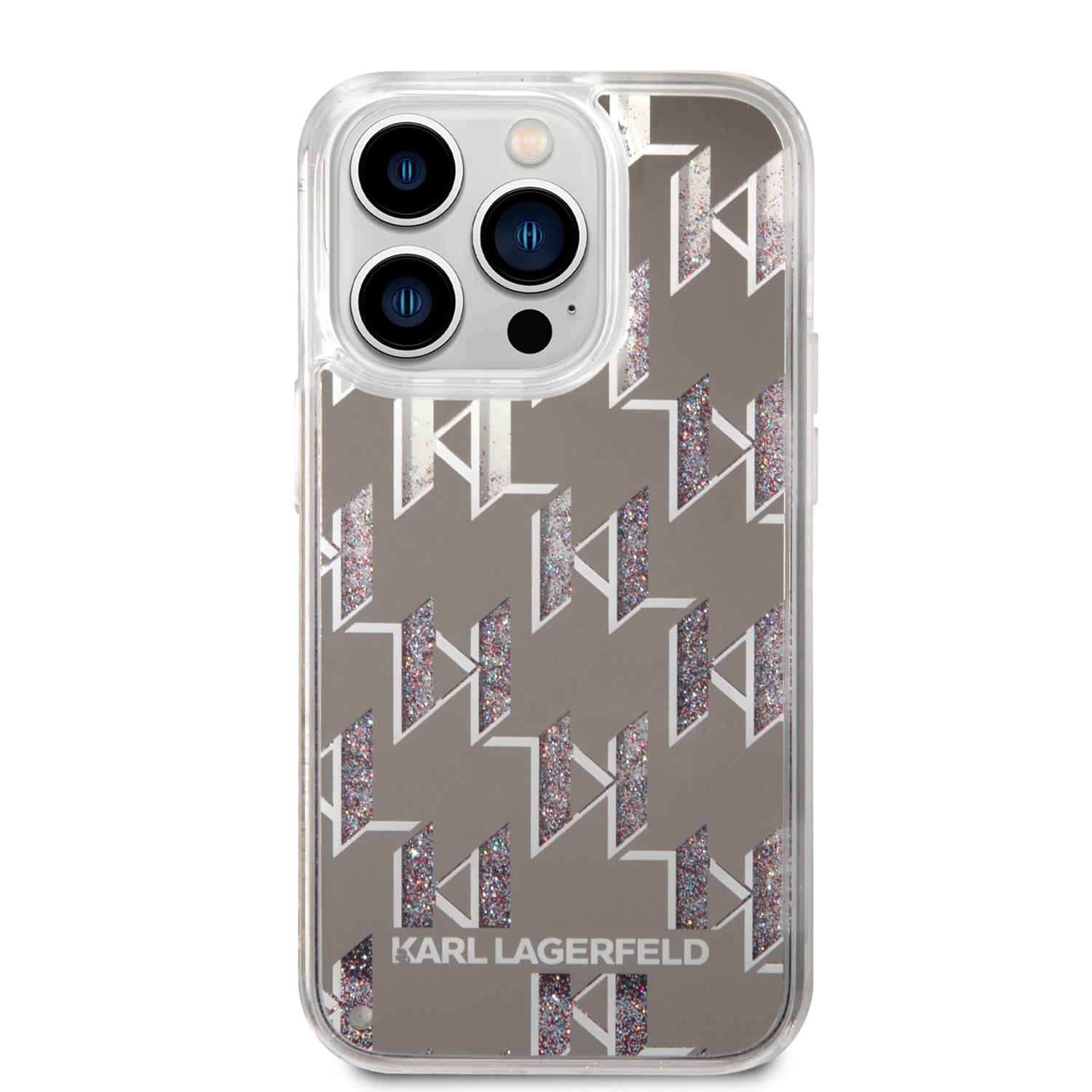 Karl Lagerfeld - Hardcase Liquid Glitter (KLHCP14LLMNMS) - iPhone 14 Pro - Silver Monogram