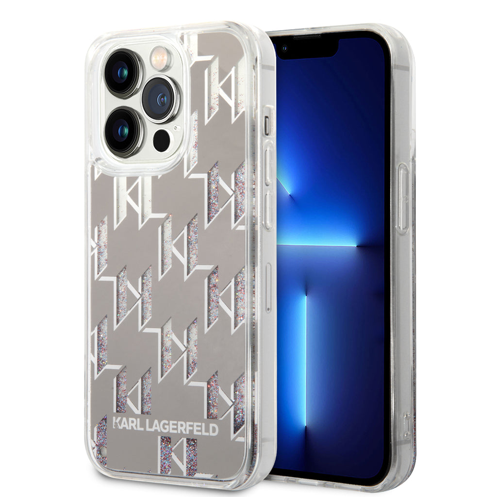 Karl Lagerfeld - Hardcase Liquid Glitter (KLHCP14LLMNMS) - iPhone 14 Pro - Silver Monogram