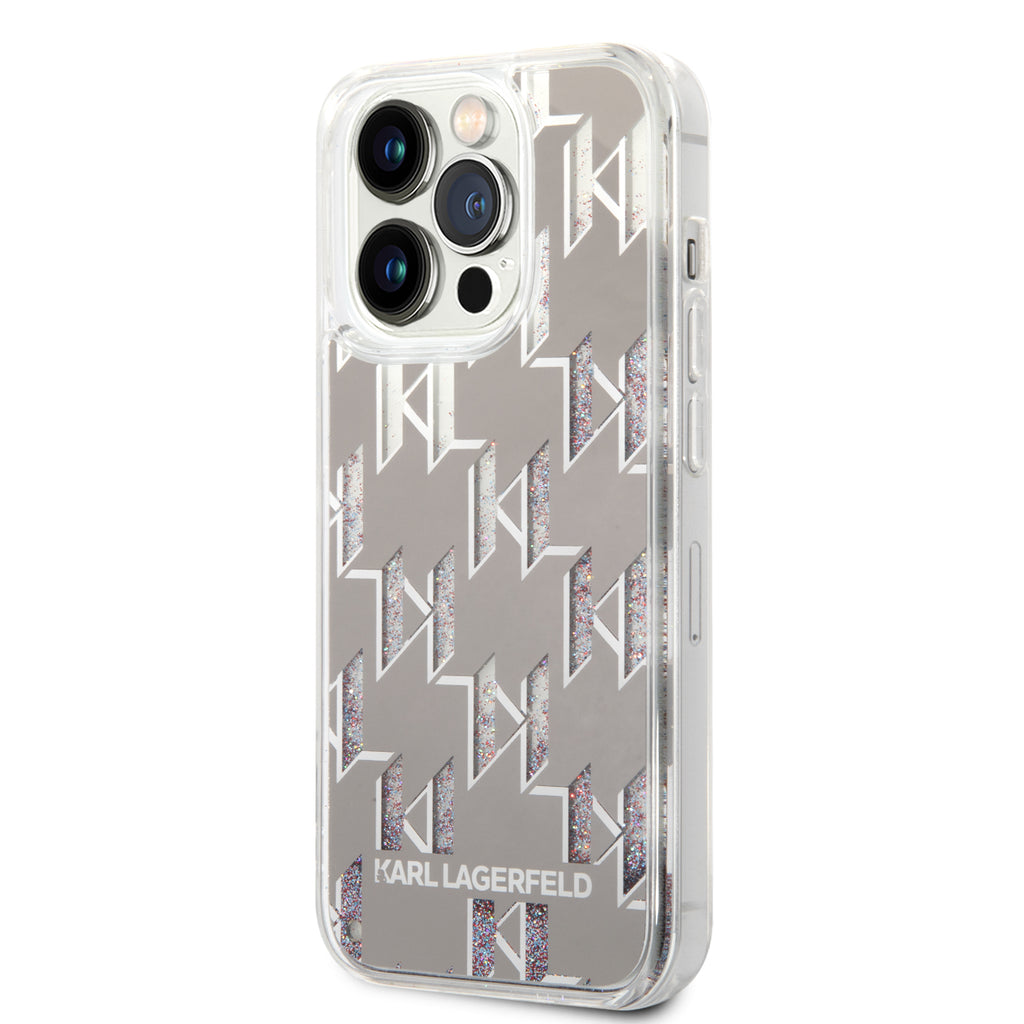 Karl Lagerfeld - Hardcase Liquid Glitter (KLHCP14LLMNMS) - iPhone 14 Pro - Silver Monogram