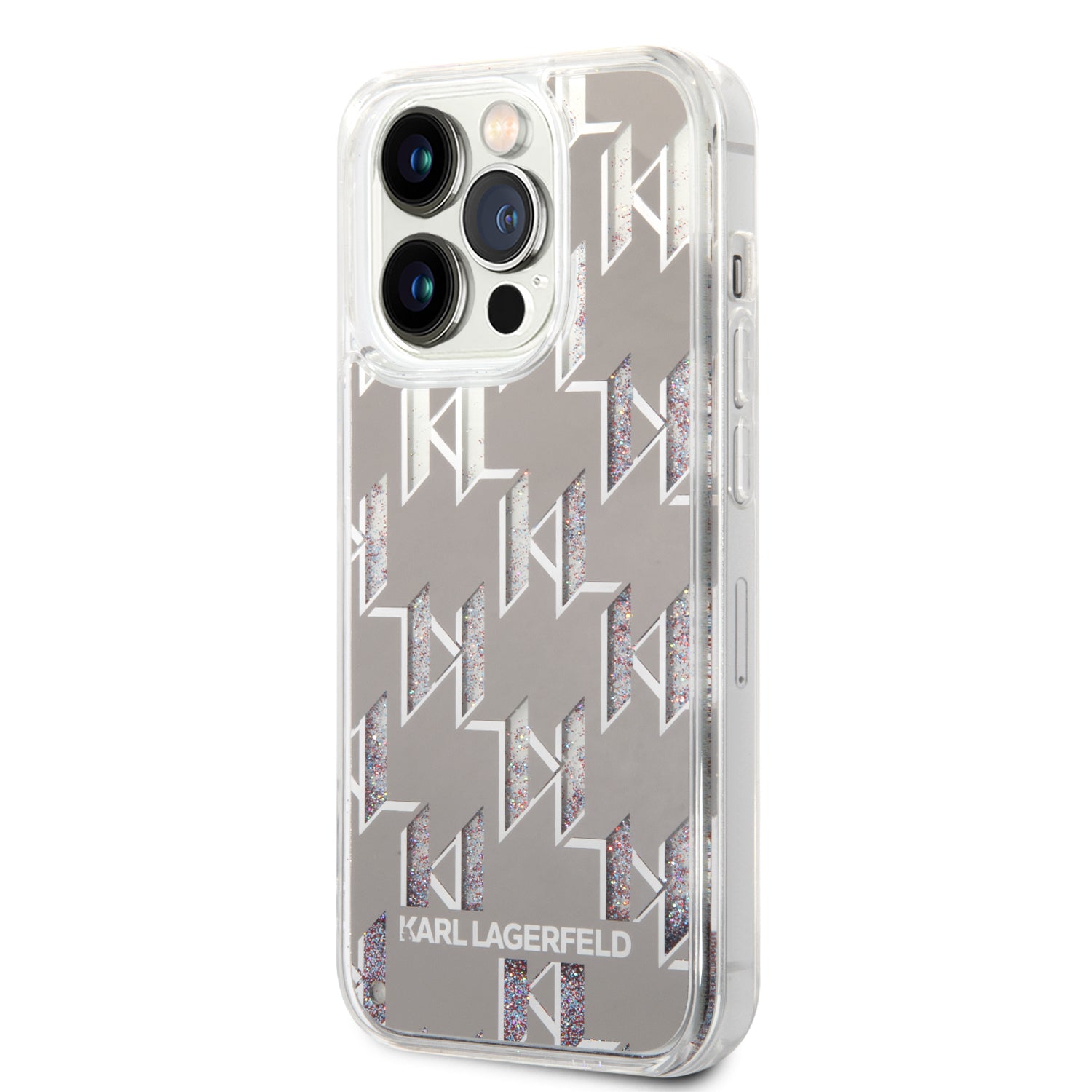 Karl Lagerfeld - Hardcase Liquid Glitter (KLHCP14LLMNMS) - iPhone 14 Pro - Silver Monogram