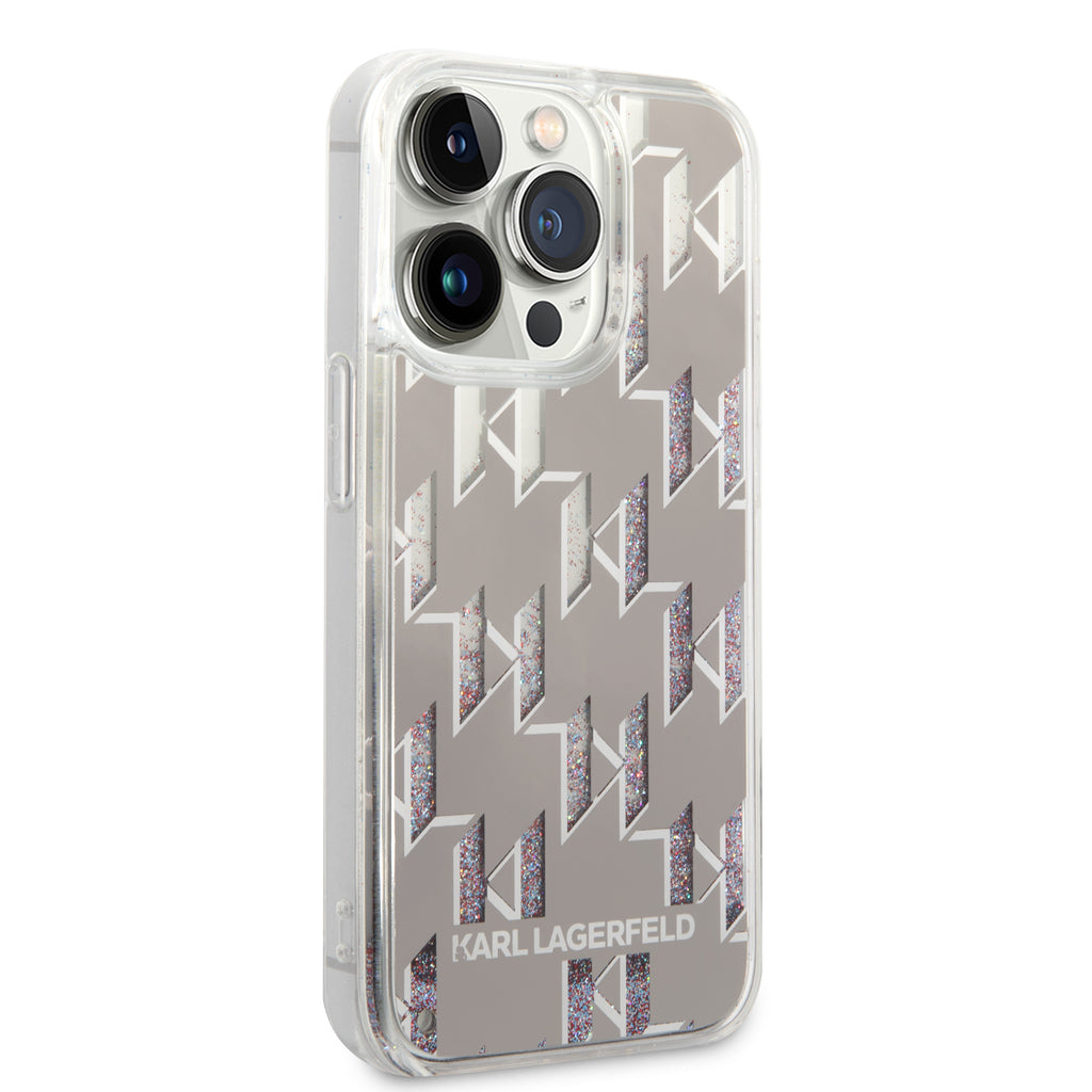 Karl Lagerfeld - Hardcase Liquid Glitter (KLHCP14LLMNMS) - iPhone 14 Pro - Silver Monogram
