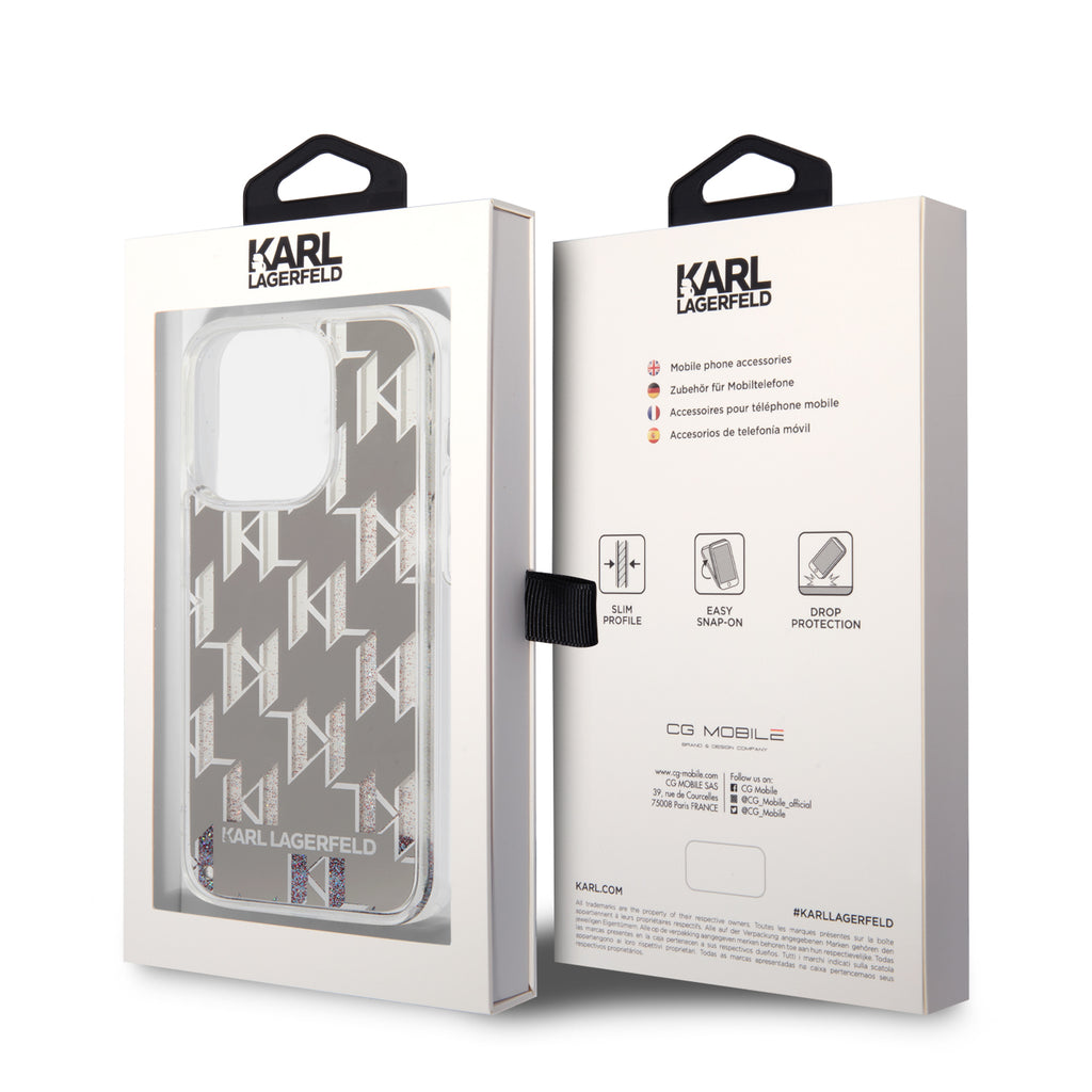Karl Lagerfeld - Hardcase Liquid Glitter (KLHCP14LLMNMS) - iPhone 14 Pro - Silver Monogram