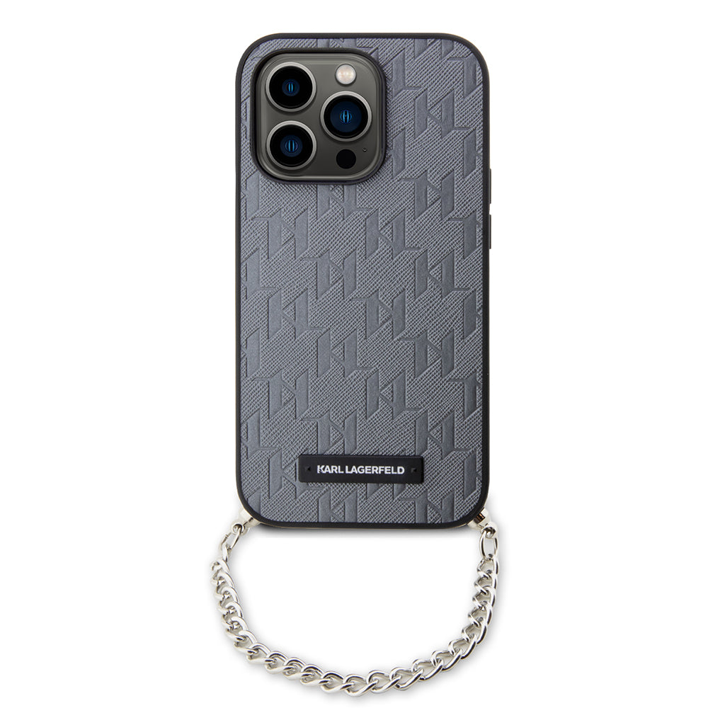 Karl Lagerfeld - Saffiano Monogram Chain (KLHCP14LSACKLHPG) - iPhone 14 Pro - Silver