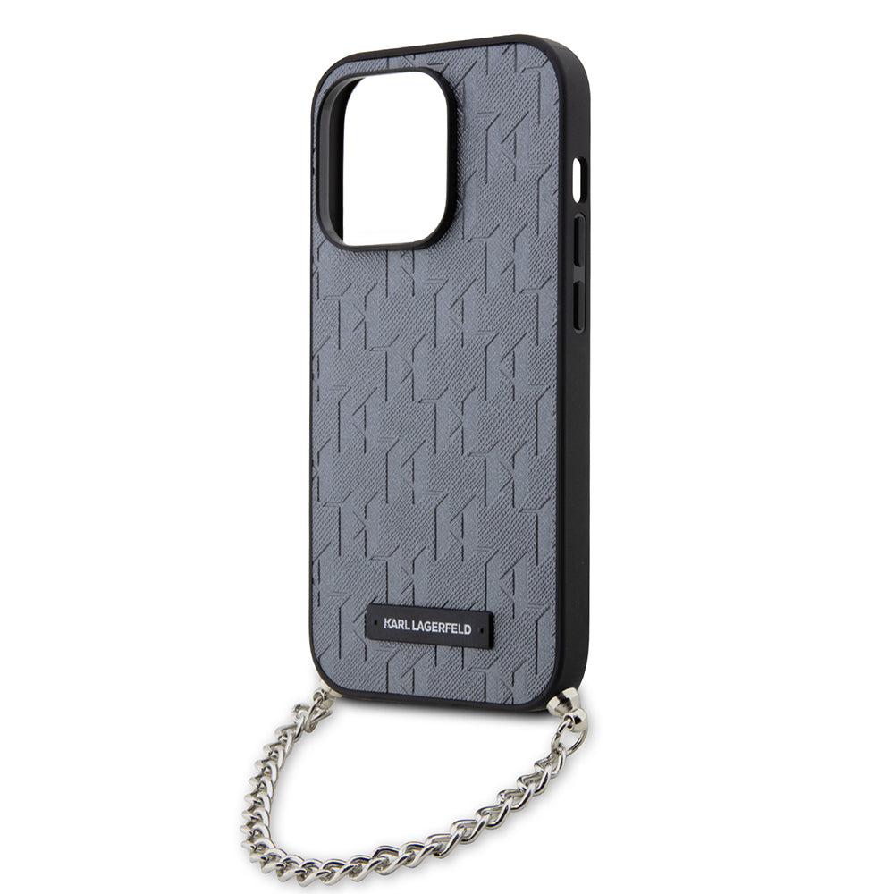 Karl Lagerfeld - Saffiano Monogram Chain (KLHCP14LSACKLHPG) - iPhone 14 Pro - Silver