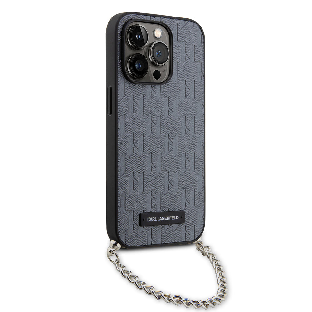 Karl Lagerfeld - Saffiano Monogram Chain (KLHCP14LSACKLHPG) - iPhone 14 Pro - Silver