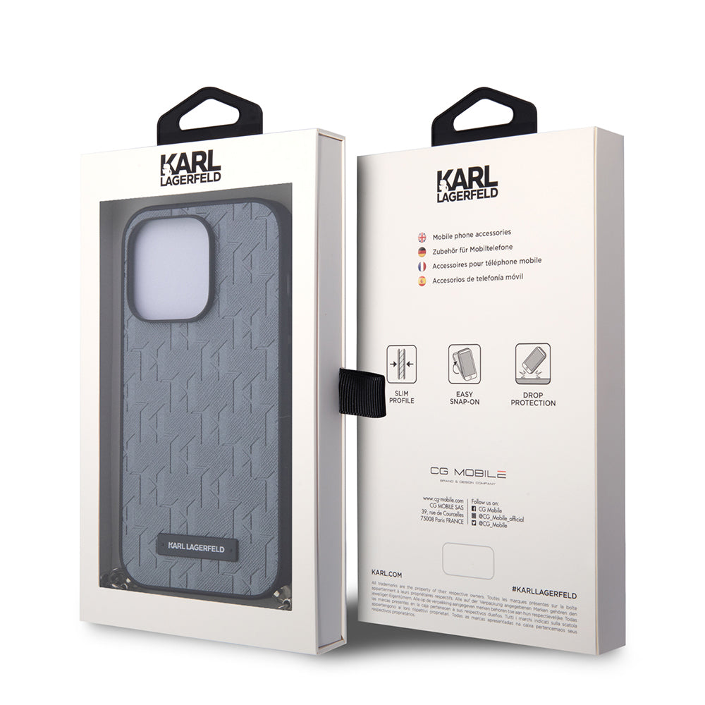 Karl Lagerfeld - Saffiano Monogram Chain (KLHCP14LSACKLHPG) - iPhone 14 Pro - Silver