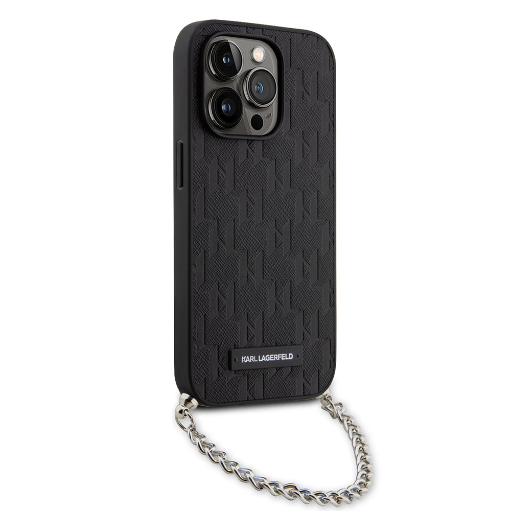 Karl Lagerfeld - Saffiano Monogram Chain (KLHCP14LSACKLHPK) - iPhone 14 Pro - Black