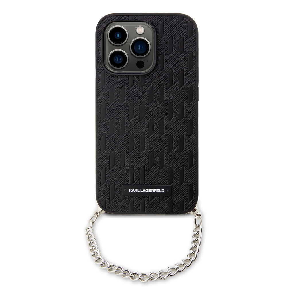 Karl Lagerfeld - Saffiano Monogram Chain (KLHCP14LSACKLHPK) - iPhone 14 Pro - Black