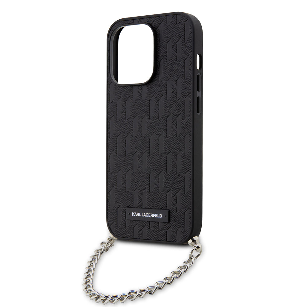 Karl Lagerfeld - Saffiano Monogram Chain (KLHCP14LSACKLHPK) - iPhone 14 Pro - Black
