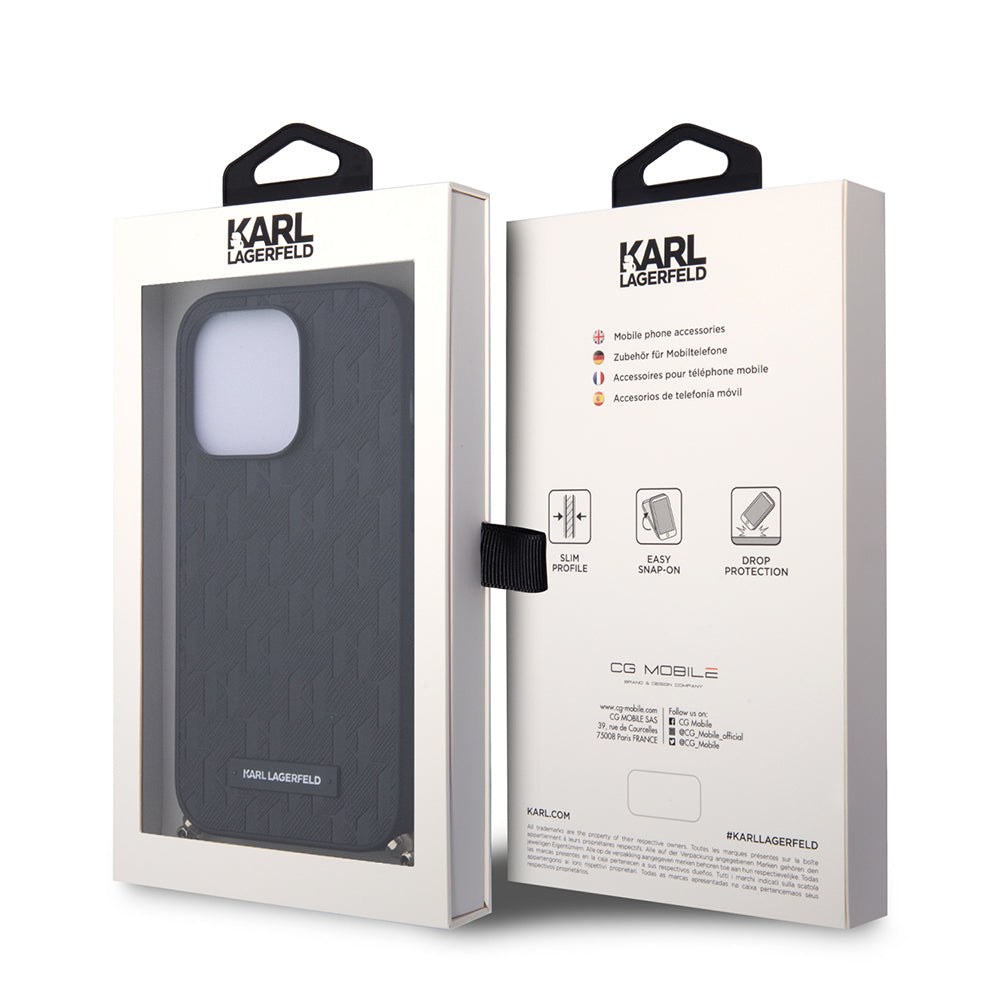 Karl Lagerfeld - Saffiano Monogram Chain (KLHCP14LSACKLHPK) - iPhone 14 Pro - Black