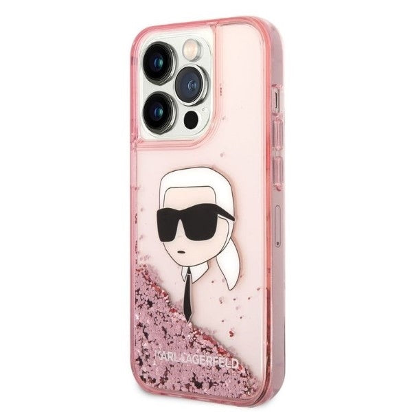 Karl Lagerfeld - Hardcase Glitter (KLHCP14LLNKHCP) - iPhone 14 Pro - Pink Karl Head