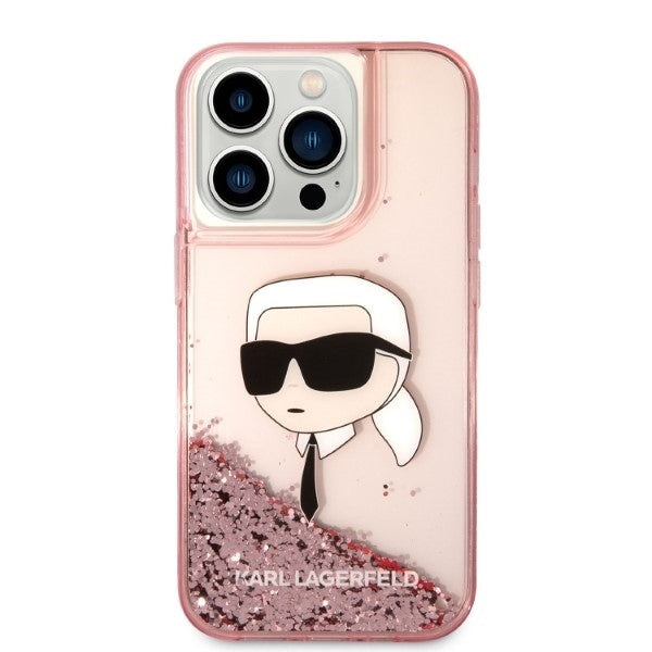 Karl Lagerfeld - Hardcase Glitter (KLHCP14LLNKHCP) - iPhone 14 Pro - Pink Karl Head