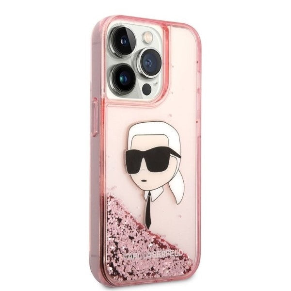 Karl Lagerfeld - Hardcase Glitter (KLHCP14LLNKHCP) - iPhone 14 Pro - Pink Karl Head