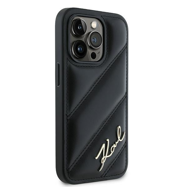 Karl Lagerfeld Husa de protectie Karl Lagerfeld Diagonal Quilted Script (KLHCP14LPQDSMGK) compatibil cu iPhone 14 Pro, N