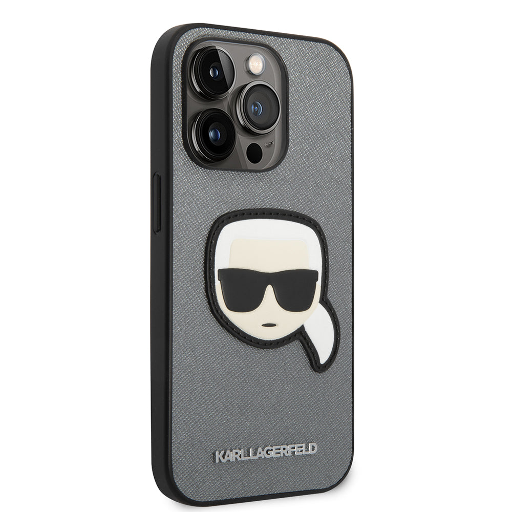 Karl Lagerfeld - Saffiano (KLHCP14LSAPKHG) - iPhone 14 Pro - Silver Karl`s Head