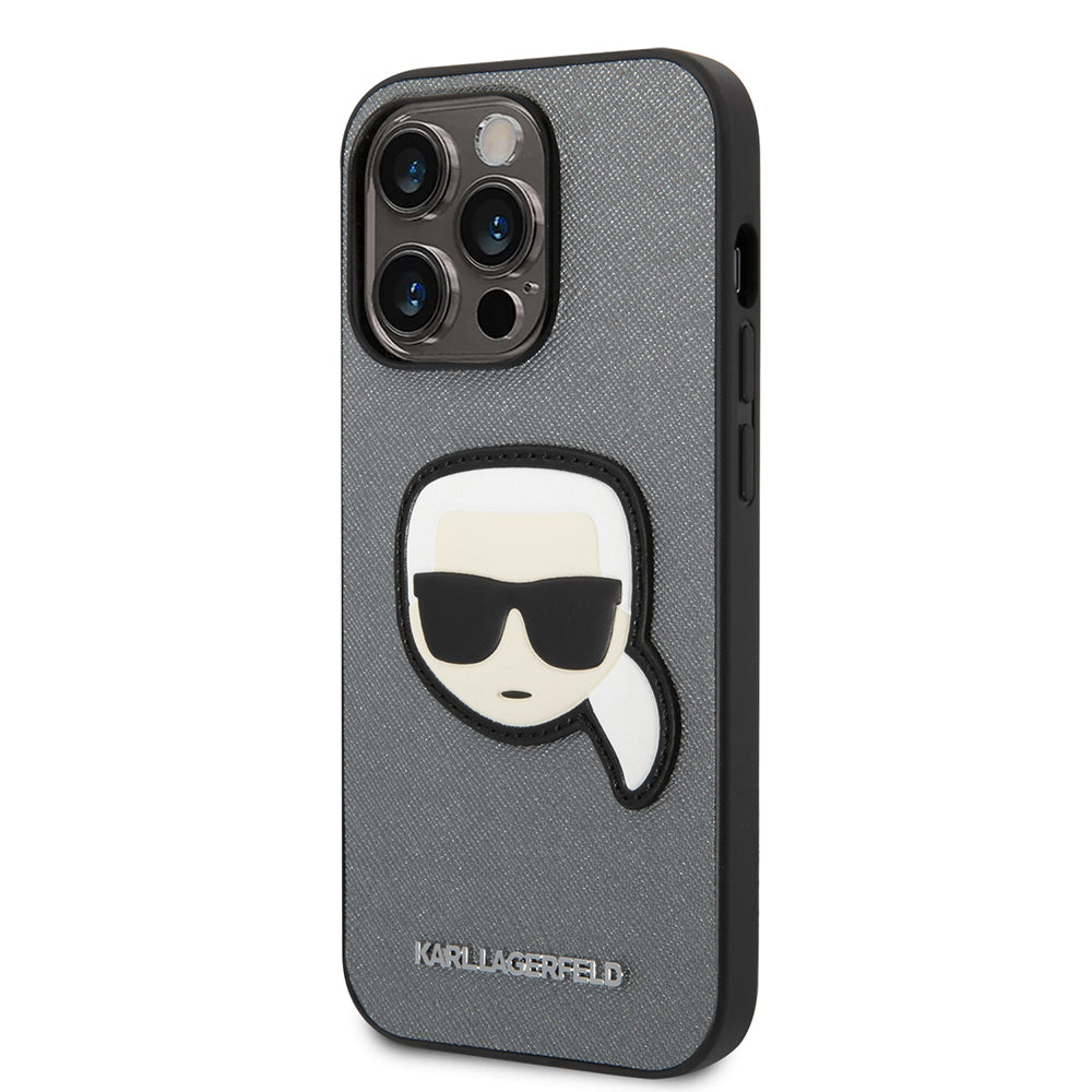 Karl Lagerfeld - Saffiano (KLHCP14LSAPKHG) - iPhone 14 Pro - Silver Karl`s Head