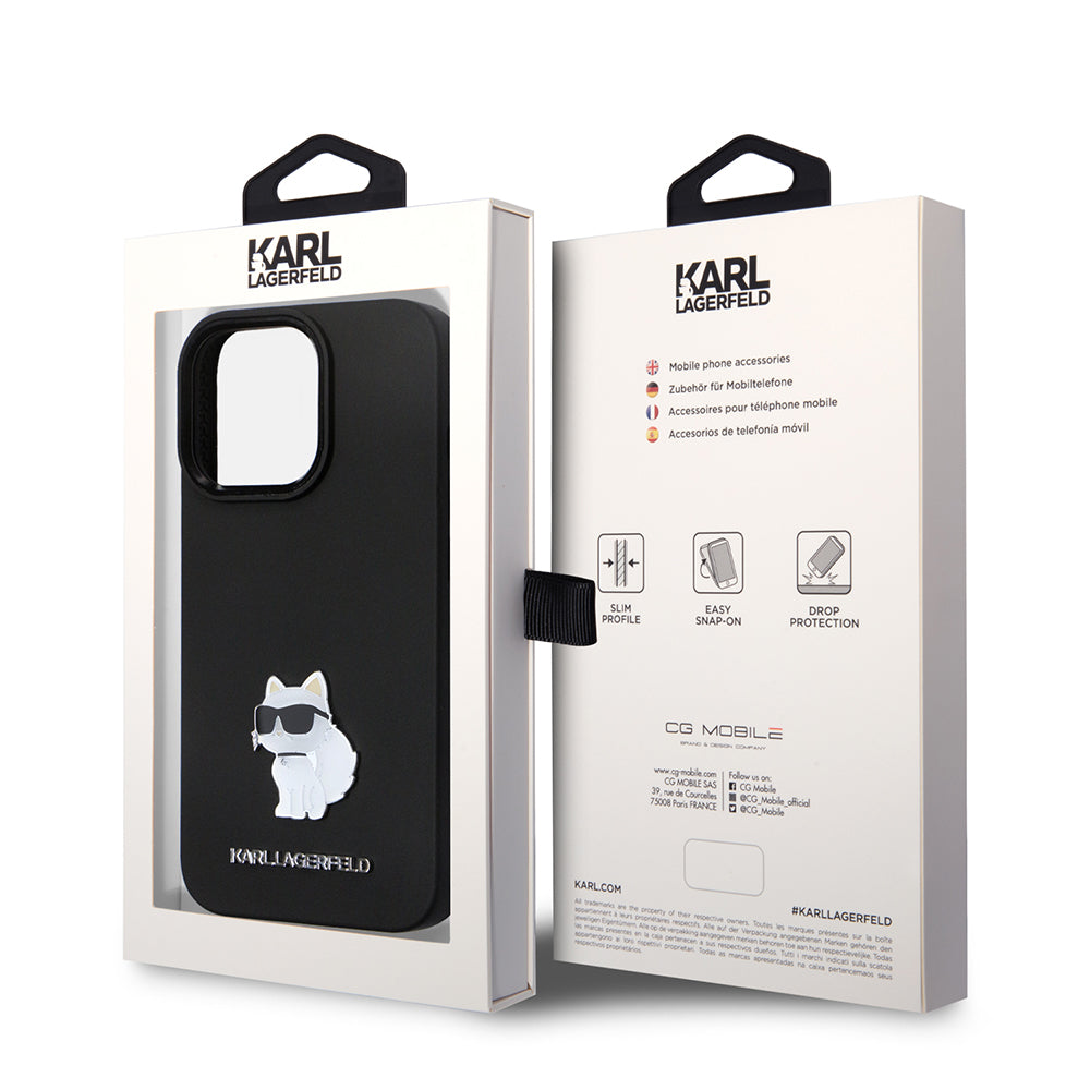 Karl Lagerfeld - Silicone (KLHCP14LSMHCNPK) - iPhone 14 Pro - Choupette Metal Pin