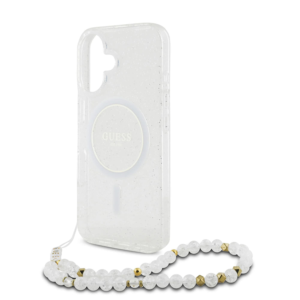 Guess - IML Glitter with Pearl Strap MagSafe (GUHMP16MHGCRELST) - iPhone 16 Plus - Clear