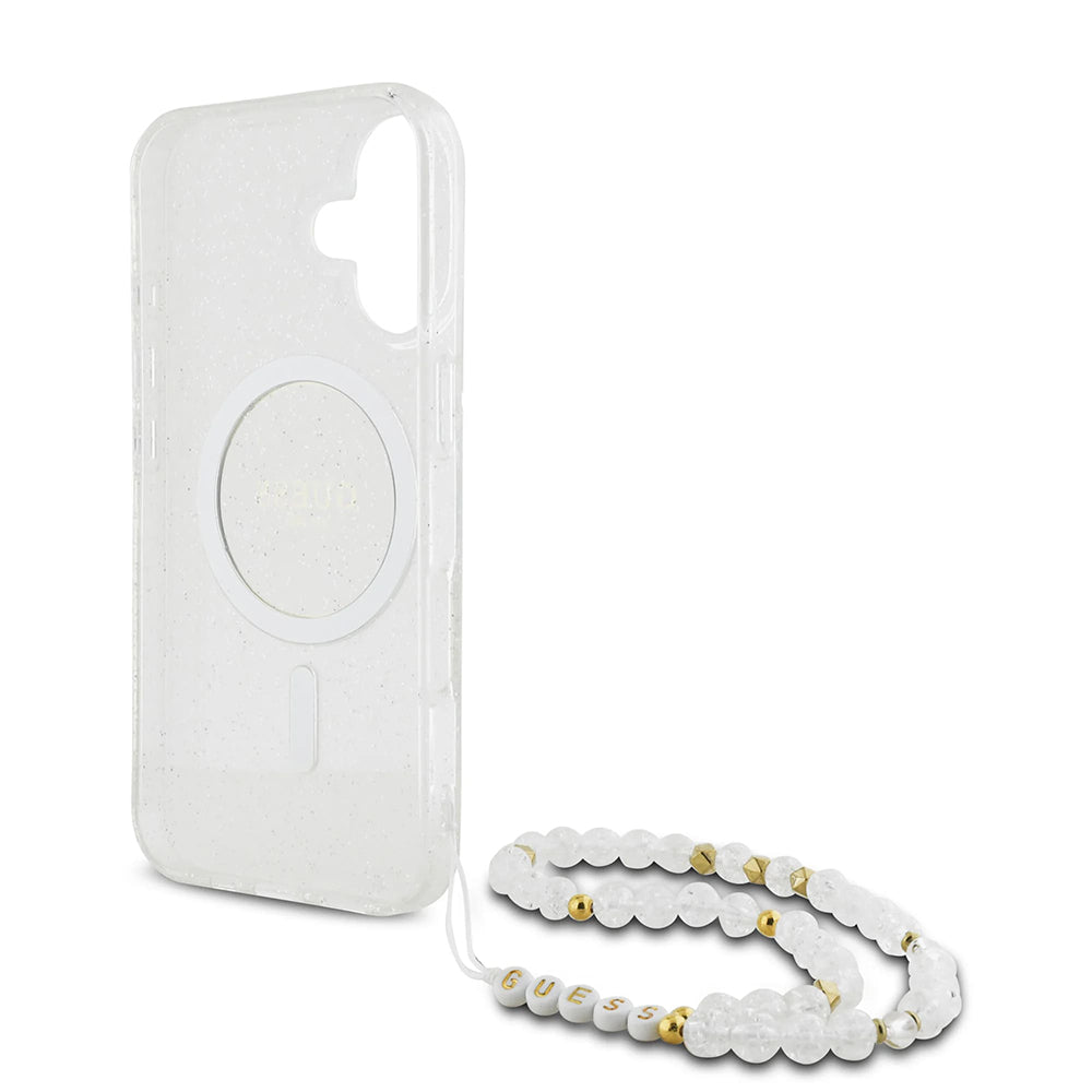 Guess - IML Glitter with Pearl Strap MagSafe (GUHMP16MHGCRELST) - iPhone 16 Plus - Clear