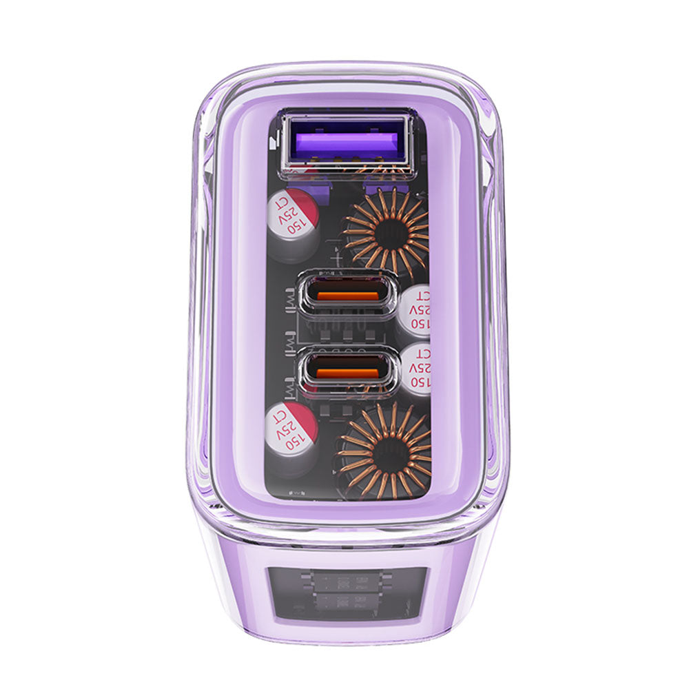 Acefast - Wall Charger Exploration Series (A45) - 2 x USB-C, USB, GaN, PD65W, Fast Charging - Purple