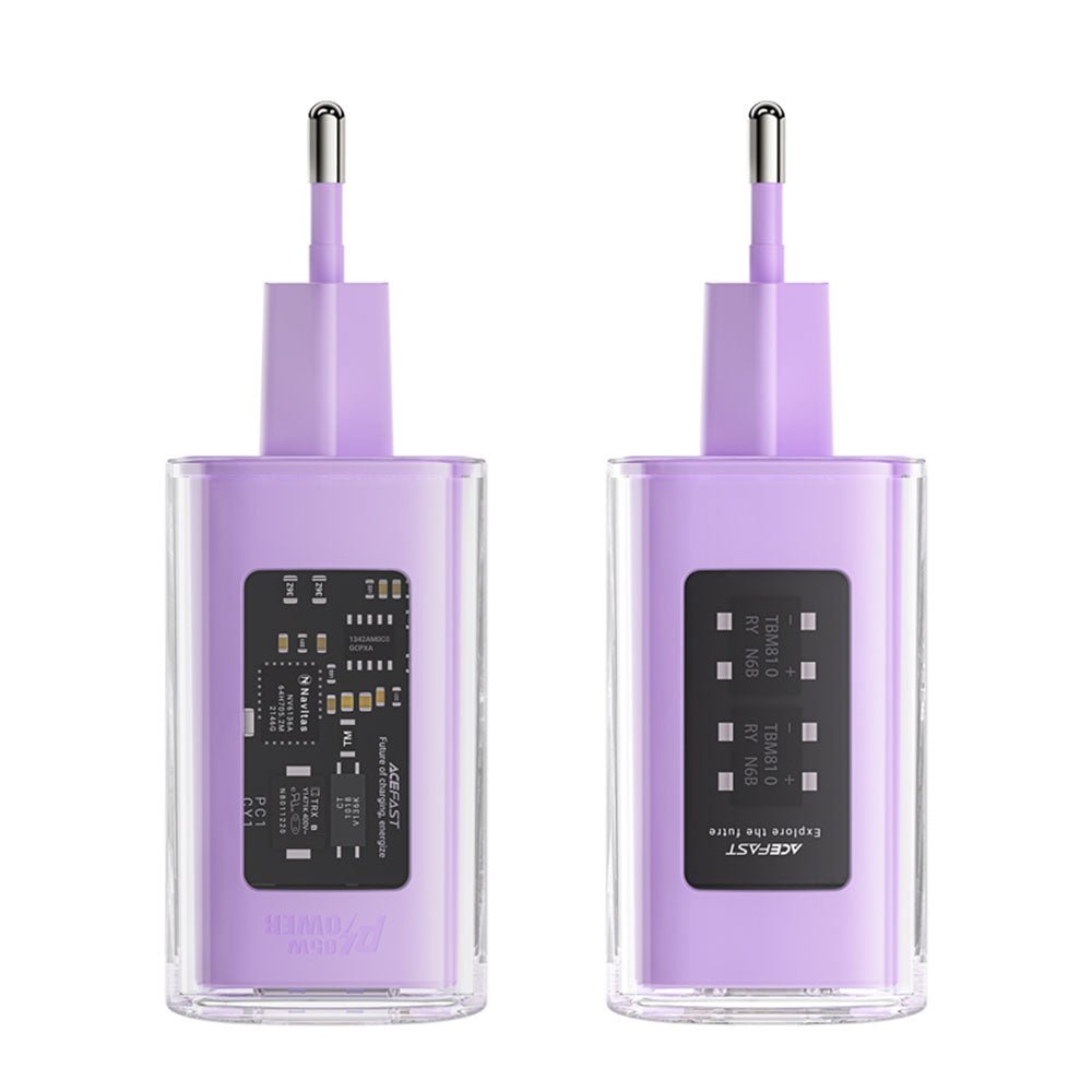 Acefast - Wall Charger Exploration Series (A45) - 2 x USB-C, USB, GaN, PD65W, Fast Charging - Purple