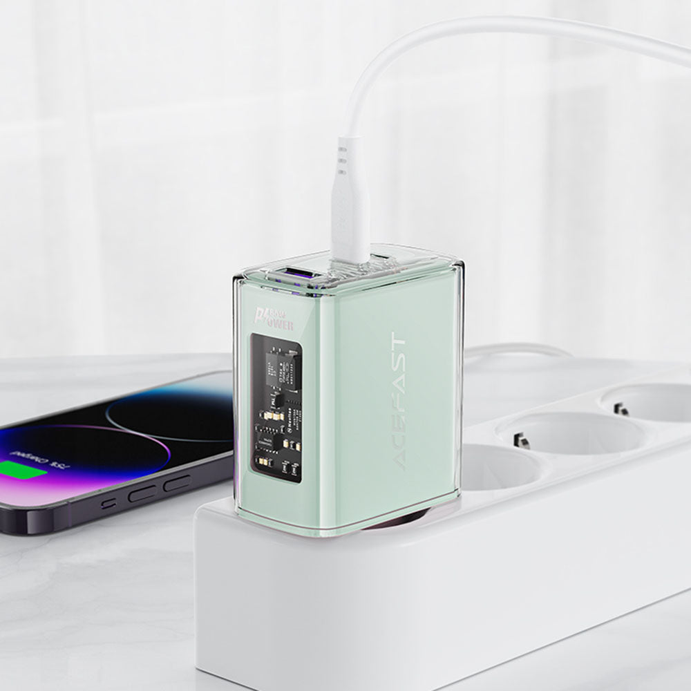 Acefast - Wall Charger Exploration Series (A45) - 2 x USB-C, USB, GaN, PD65W, Fast Charging - Mountain Mist