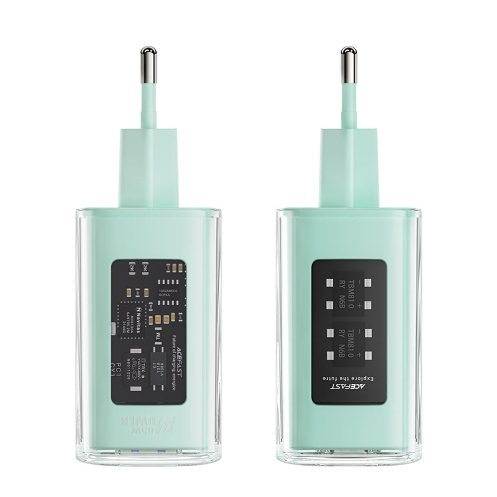 Acefast - Wall Charger Exploration Series (A45) - 2 x USB-C, USB, GaN, PD65W, Fast Charging - Mountain Mist
