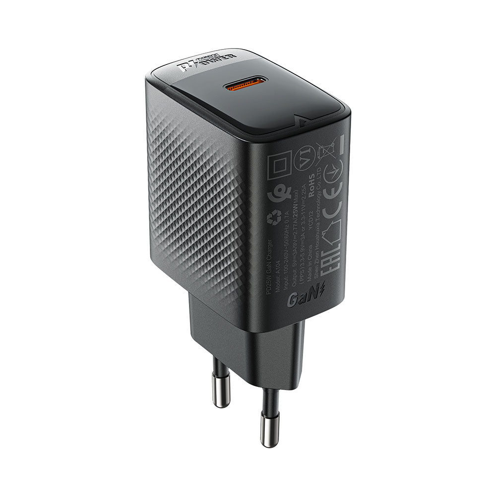 Acefast - Wall Charger (A104) - USB-C, PD25W, GaN Technology, Fast Charging Compatibility - Black