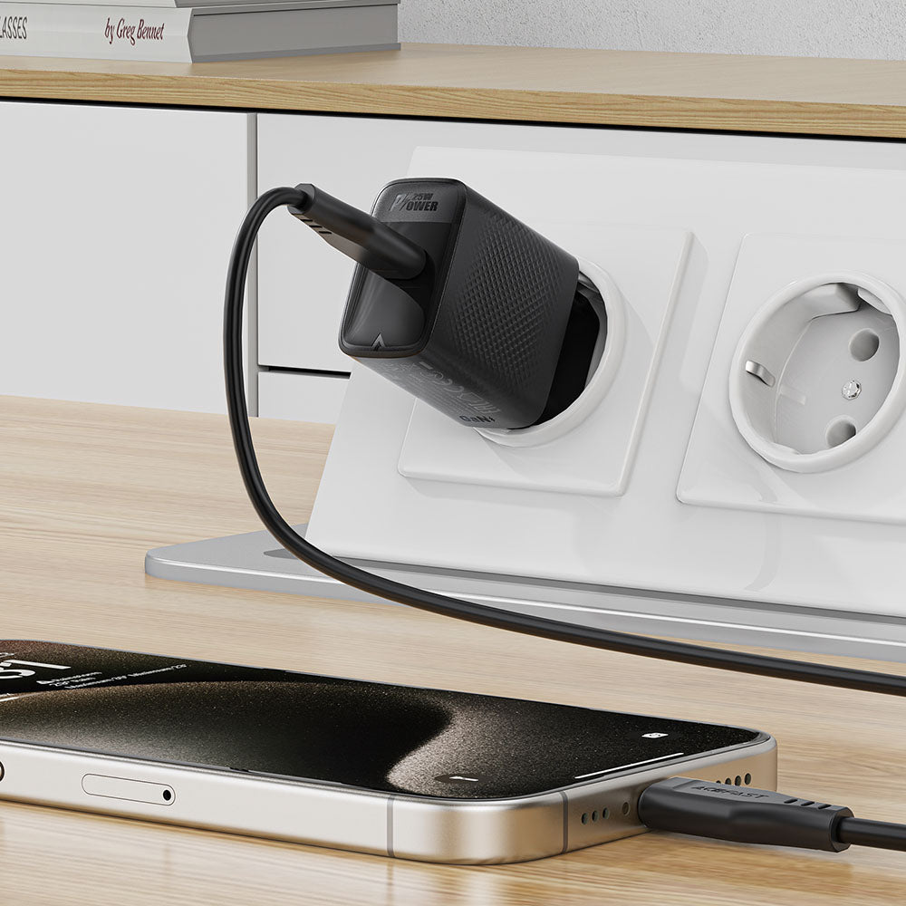 Acefast - Wall Charger (A104) - USB-C, PD25W, GaN Technology, Fast Charging Compatibility - Black