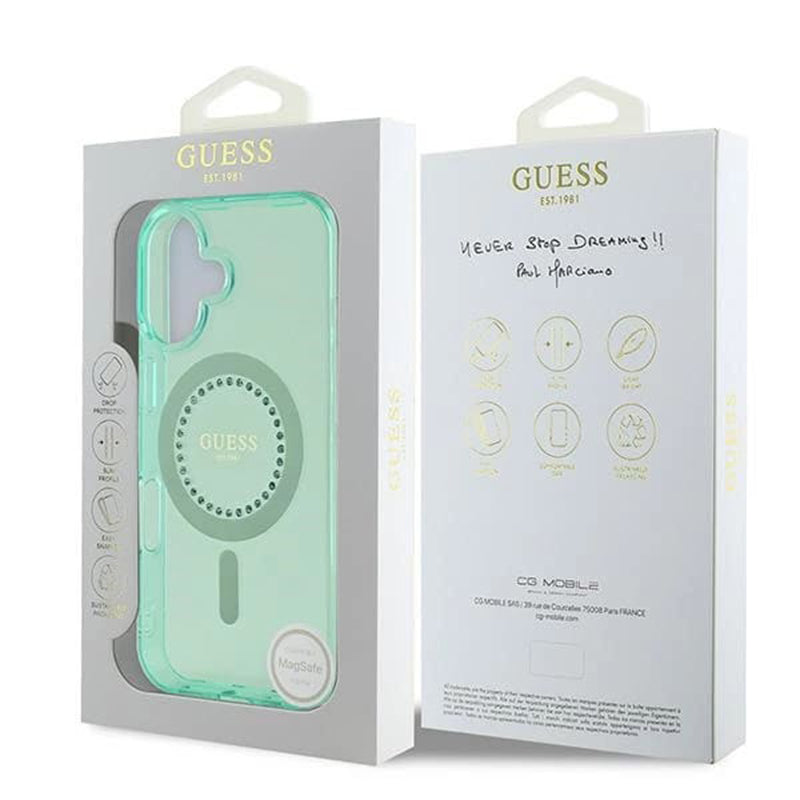 Guess - IML Rhinestones MagSafe (GUHMP16MPFTDTEN) - iPhone 16 Plus - Green