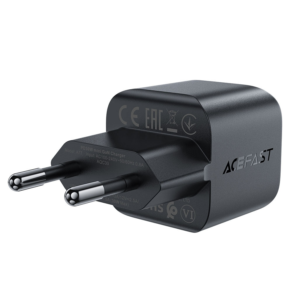 Acefast - Wall Charger (A77) - Type-C, Mini GaN Charger, 30W, Power Delivery - Black