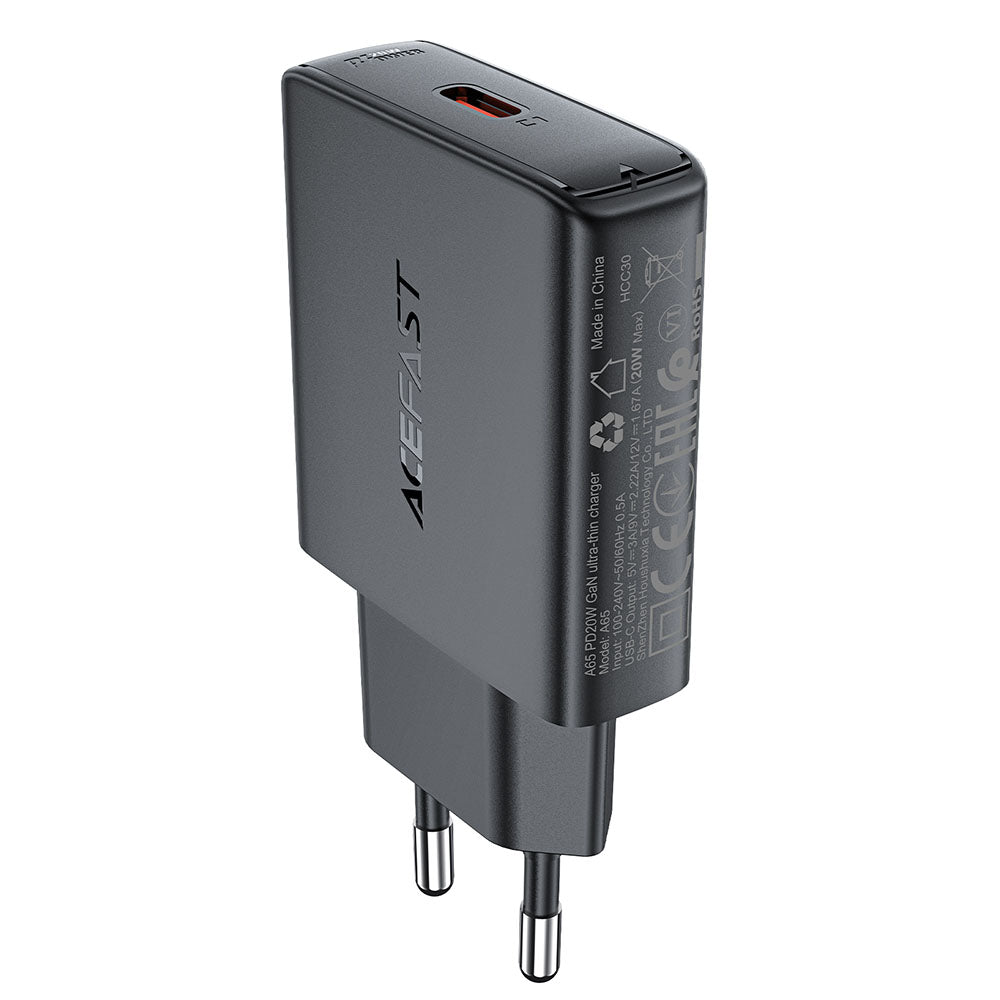 Acefast - Wall Charger (A65) - Type-C, GaN Technology, 20W, Power Delivery - Black