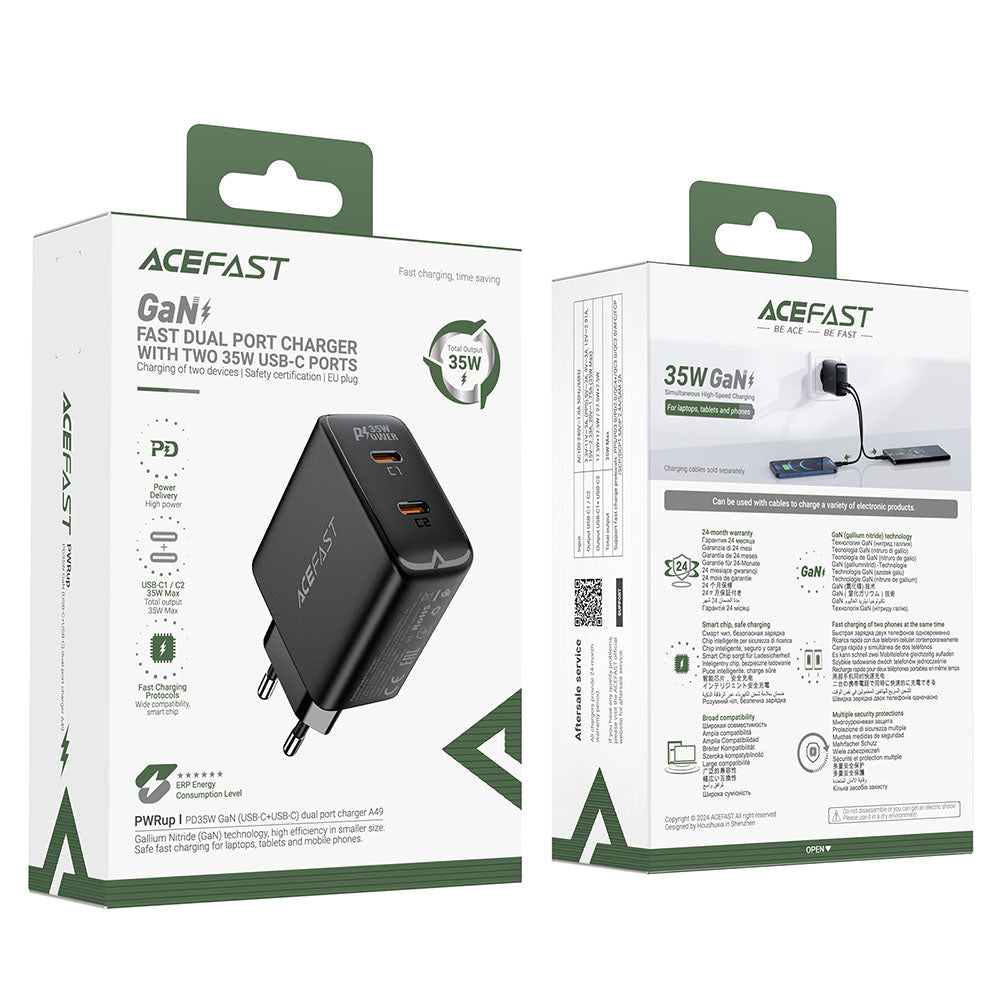 Acefast - Wall Charger (A49) - 2x Type-C, Universal Charger, GaN Technology, PD35W - Black