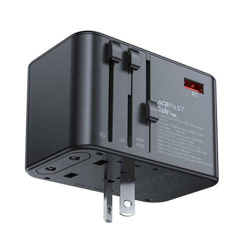 Acefast Incarcator Acefast Travel Adapter (Z1), 3x Type-C, 2x USB, GaN, EU, UK, AUS, US, PD75W, Multifunctional Fast Cha