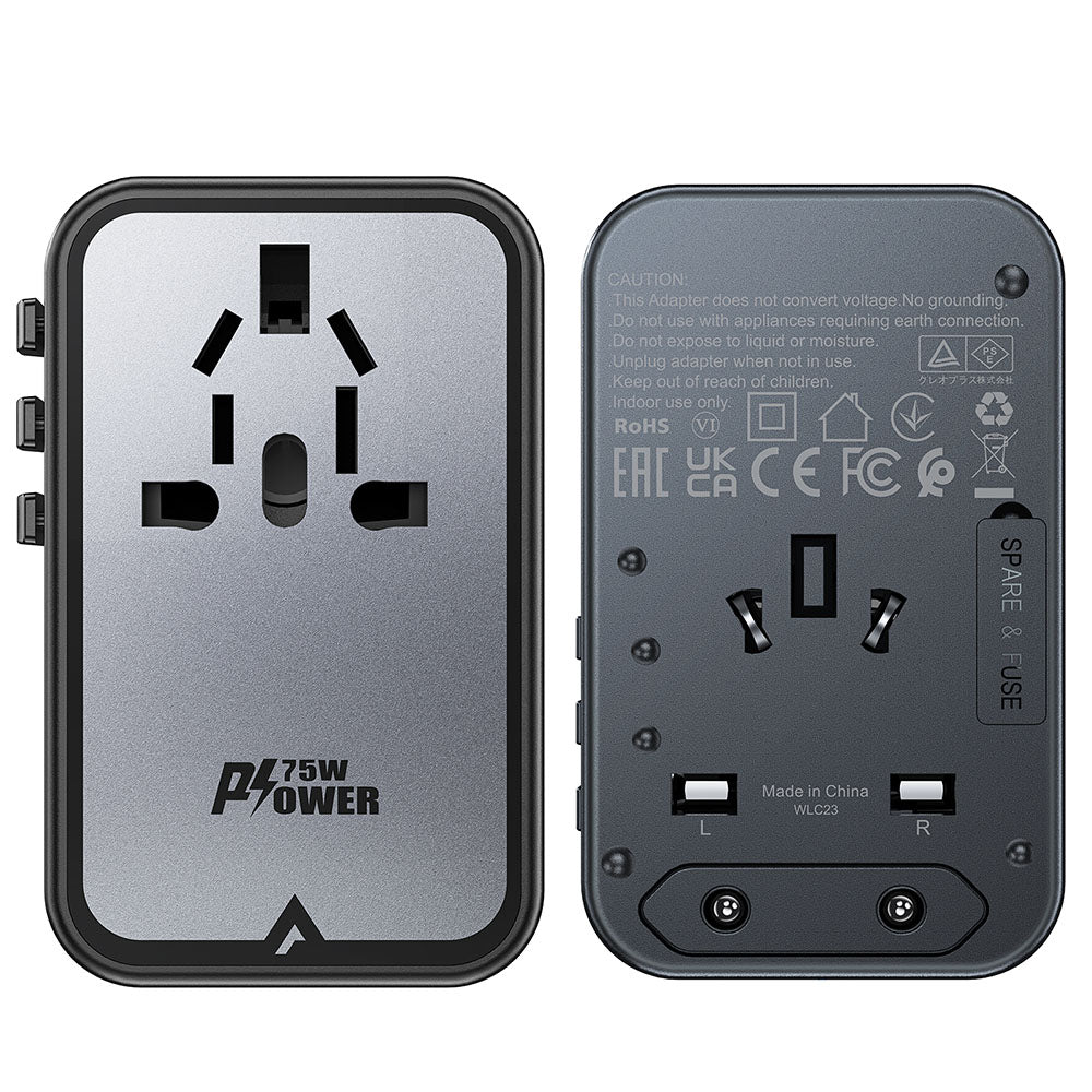 Acefast Incarcator Acefast Travel Adapter (Z1), 3x Type-C, 2x USB, GaN, EU, UK, AUS, US, PD75W, Multifunctional Fast Cha