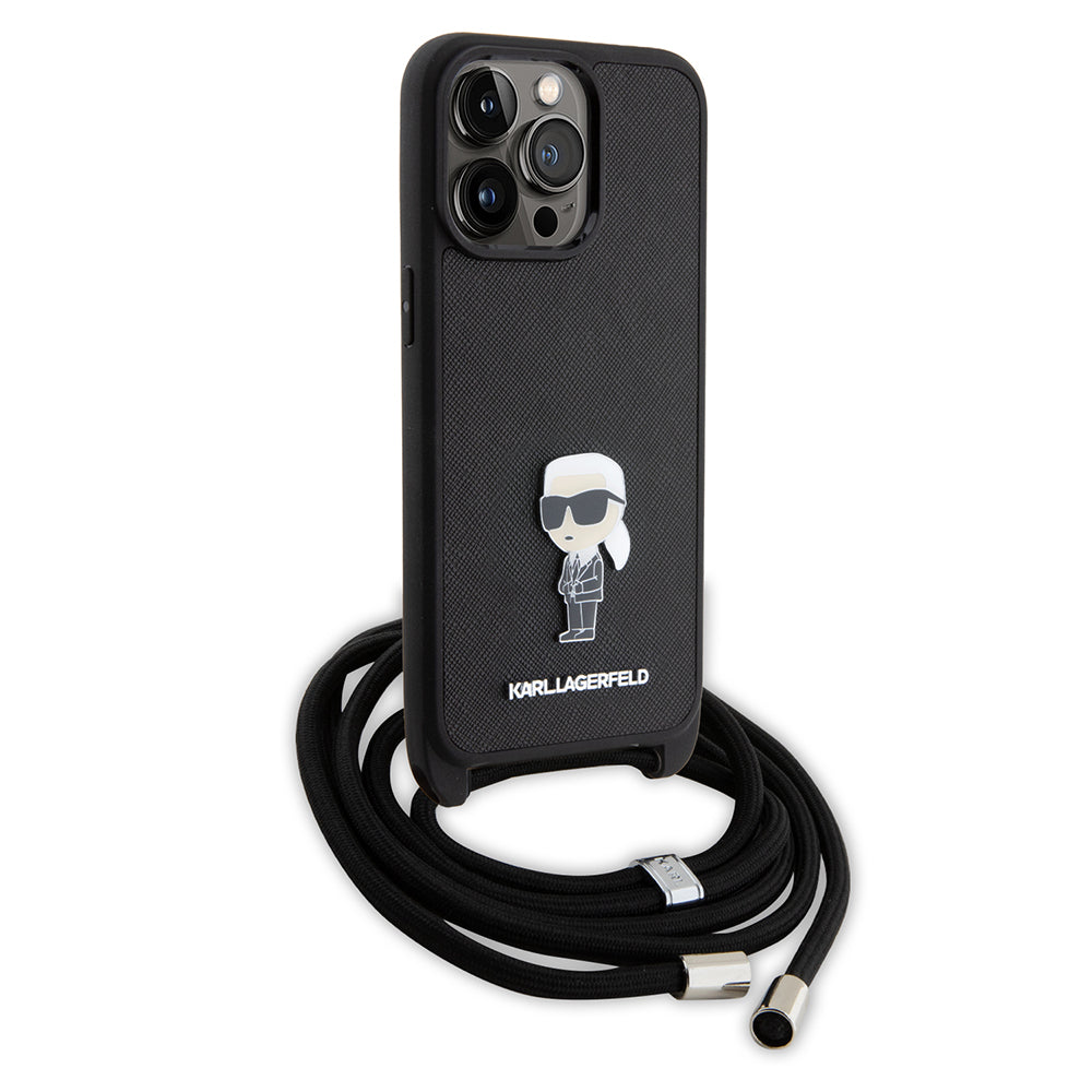 Karl Lagerfeld - Saffiano Crossbody (KLHCP15XSASKNPSK) - iPhone 15 Pro Max - Monogram Metal Pin Karl