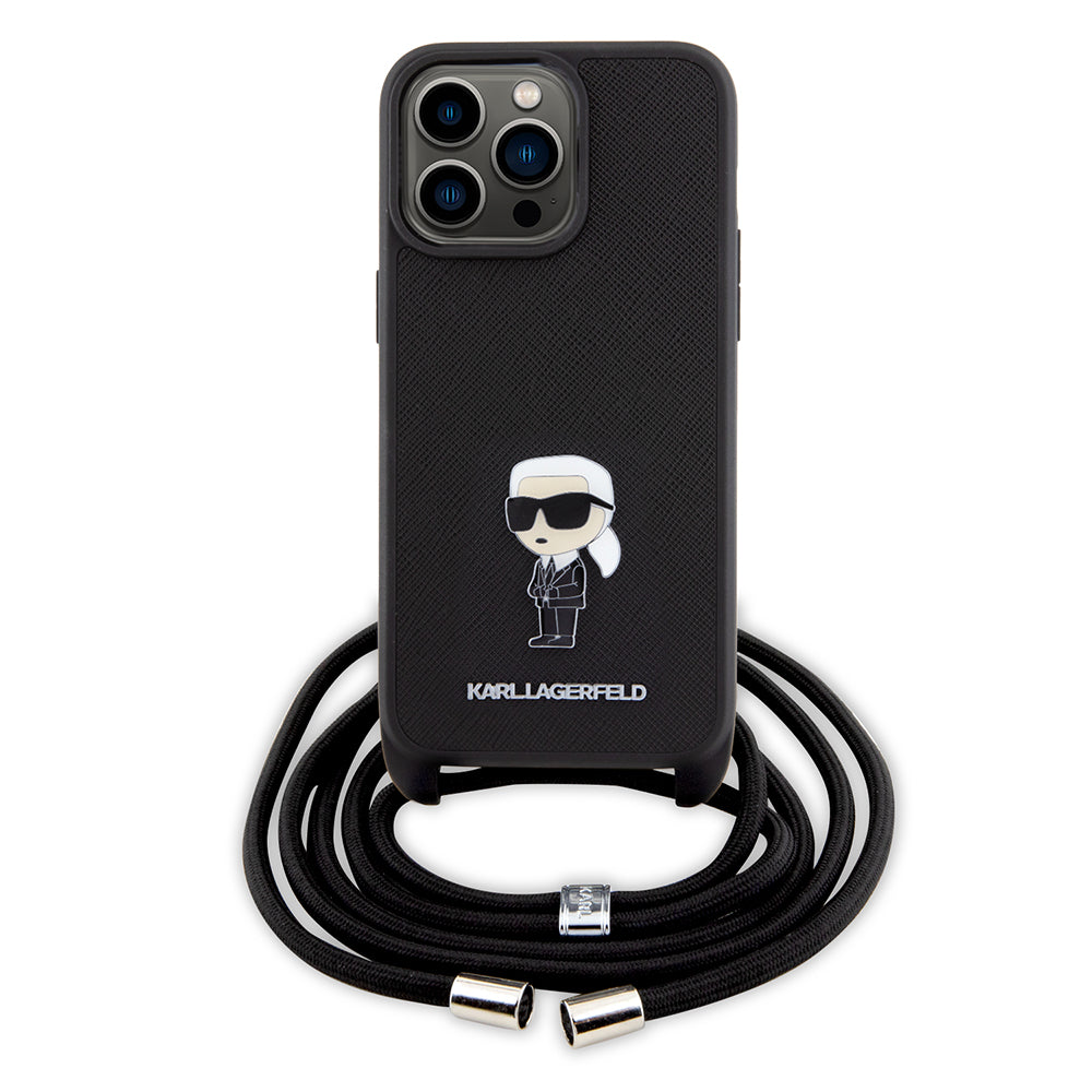 Karl Lagerfeld - Saffiano Crossbody (KLHCP15XSASKNPSK) - iPhone 15 Pro Max - Monogram Metal Pin Karl