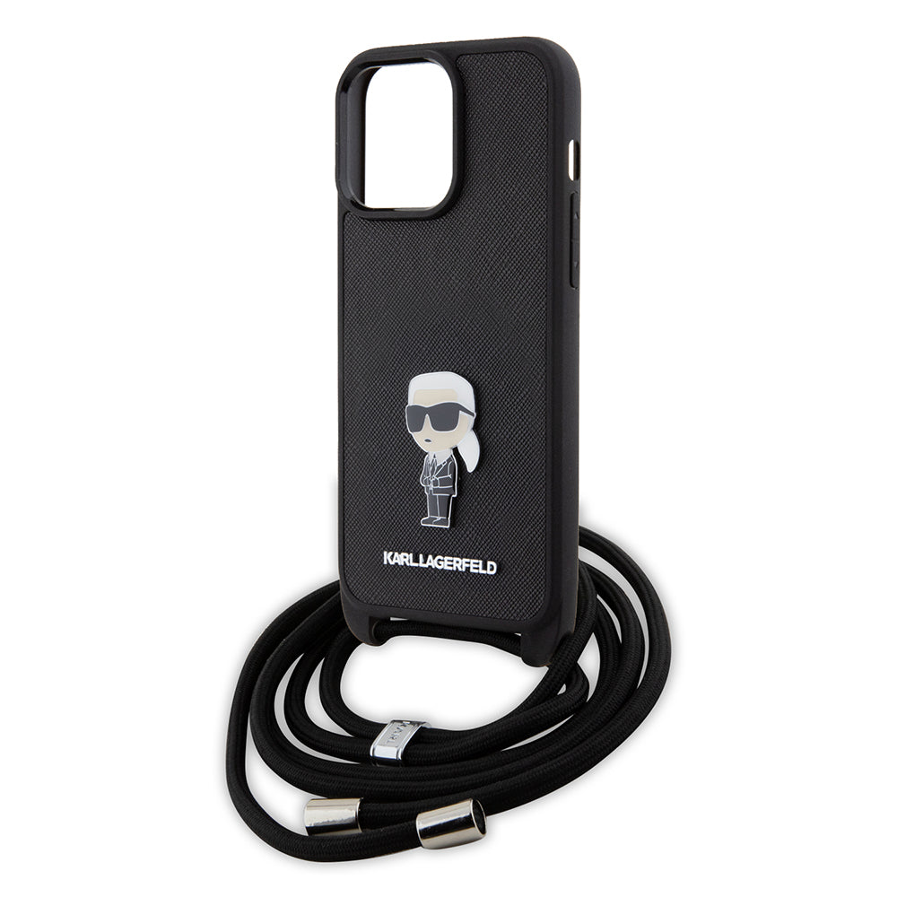 Karl Lagerfeld - Saffiano Crossbody (KLHCP15XSASKNPSK) - iPhone 15 Pro Max - Monogram Metal Pin Karl