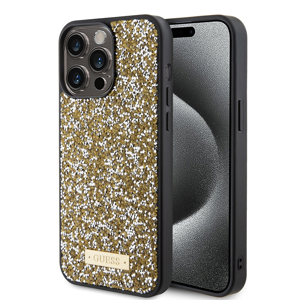 Guess - Rhinestone Metal Logo (GUHCP15LPFGSBSD) - iPhone 15 Pro - Yellow