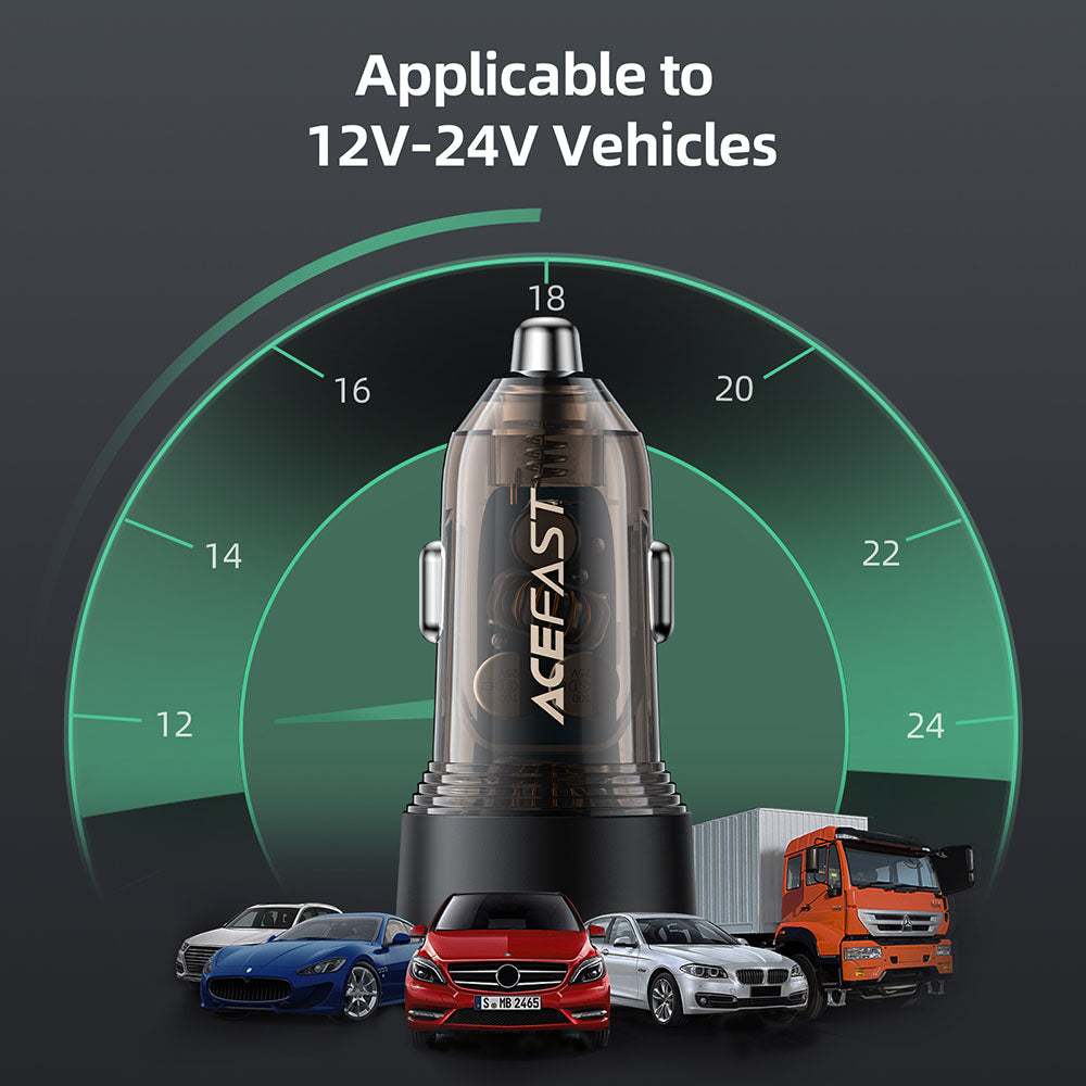 Acefast - Car Charger (B12) - Dual-port, Type-C, USB, Dual Fast Charging, 60W - Black