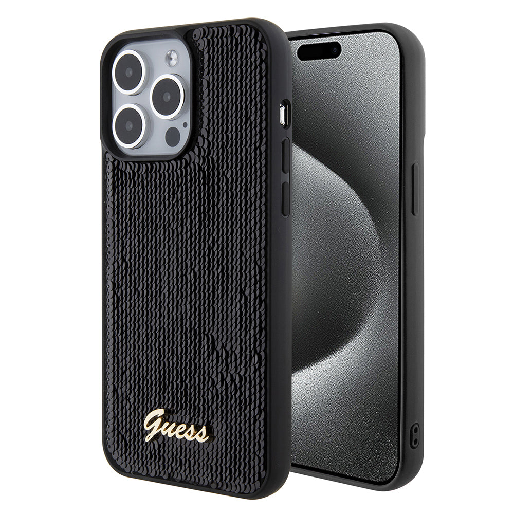 Guess - Sequin Script Metal (GUHCP15XPSFDGSK) - iPhone 15 Pro Max - Black