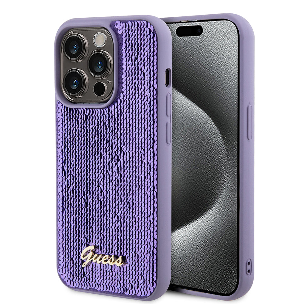 Guess - Sequin Script Metal (GUHCP15LPSFDGSU) - iPhone 15 Pro - Purple