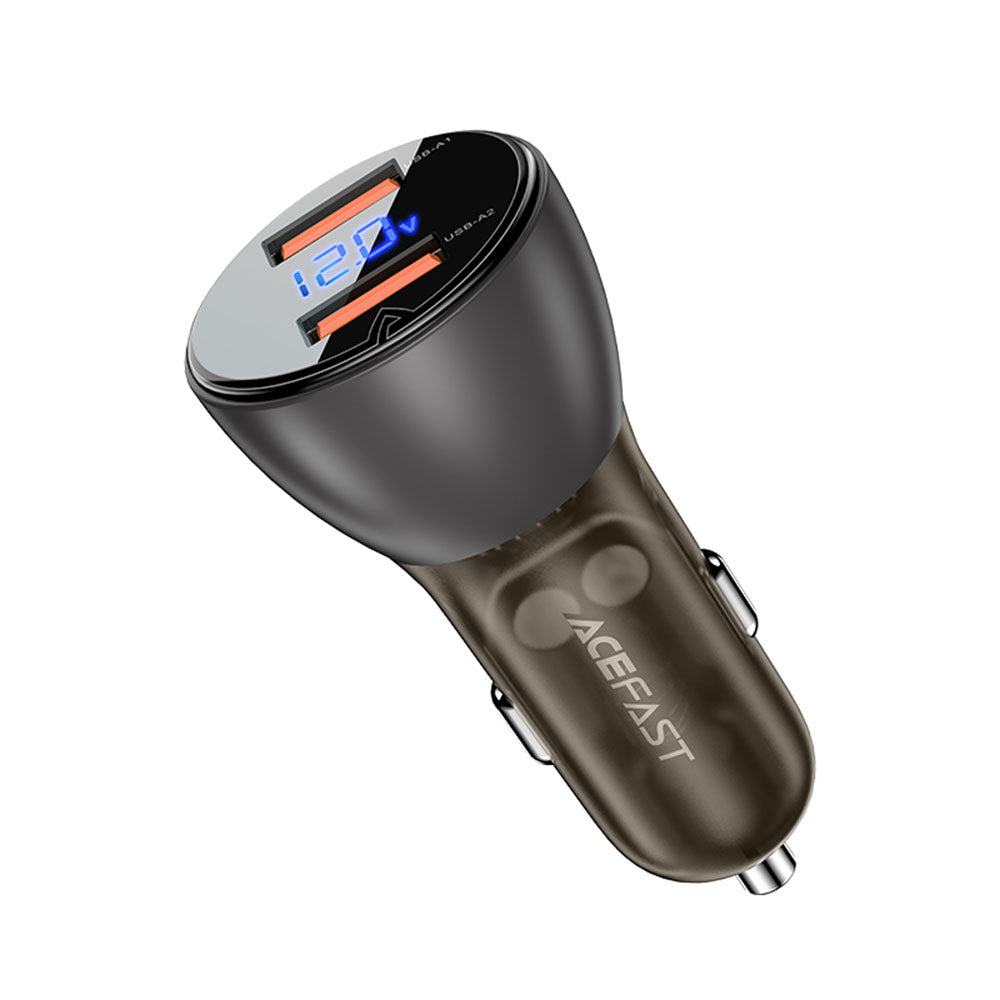 Acefast - Car Charger (B7) - 2x USB, 45W, Dual Fast Charging, with LED Digital Display - Transparent Black