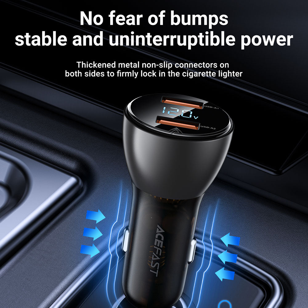 Acefast - Car Charger (B7) - 2x USB, 45W, Dual Fast Charging, with LED Digital Display - Transparent Black