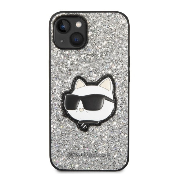 Karl Lagerfeld - Hardcase Glitter (KLHCP14MG2CPS) - iPhone 14 Plus - Silver Choupette Patch