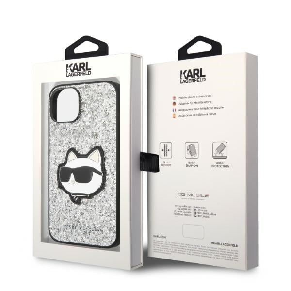 Karl Lagerfeld - Hardcase Glitter (KLHCP14MG2CPS) - iPhone 14 Plus - Silver Choupette Patch
