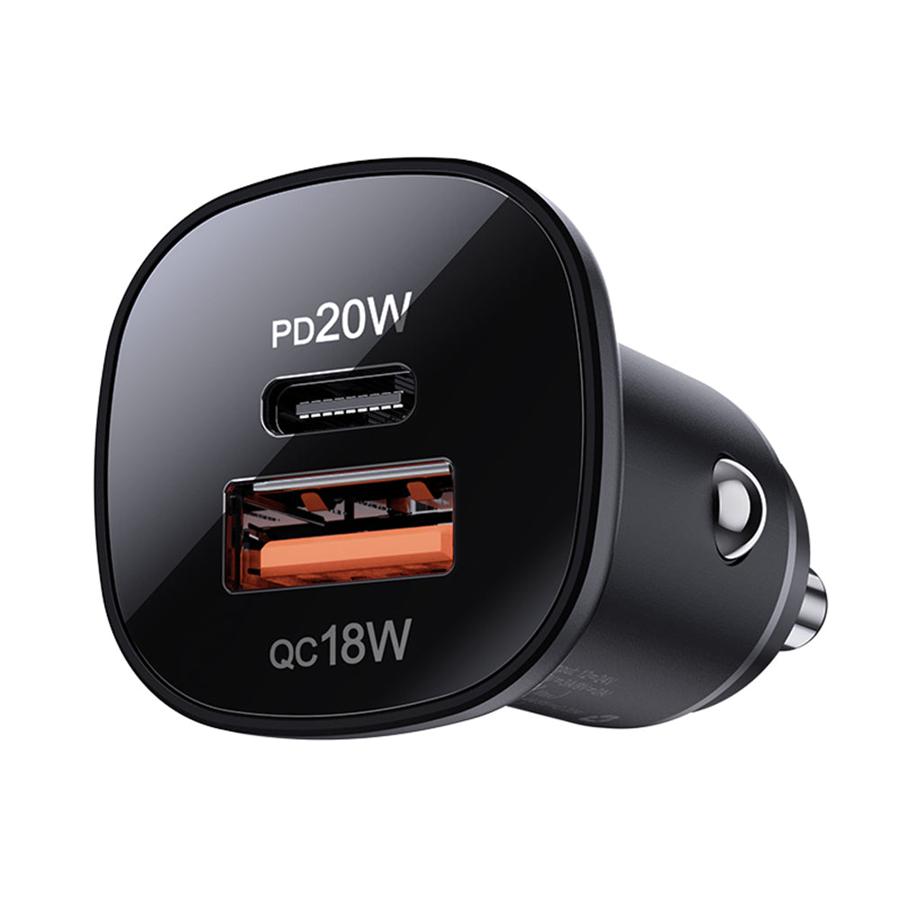 Acefast - Car Charger (B1) - Type-C, USB, Dual-Port, 38W, PD Fast Charging, with LED Light - Black