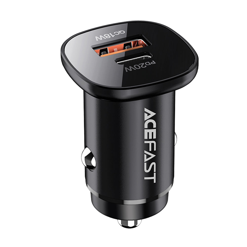 Acefast - Car Charger (B1) - Type-C, USB, Dual-Port, 38W, PD Fast Charging, with LED Light - Black