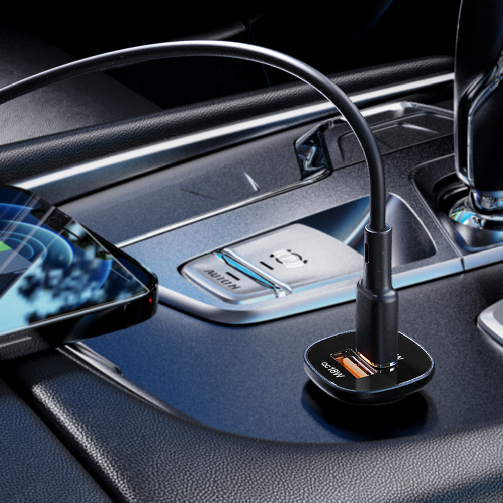 Acefast - Car Charger (B1) - Type-C, USB, Dual-Port, 38W, PD Fast Charging, with LED Light - Black